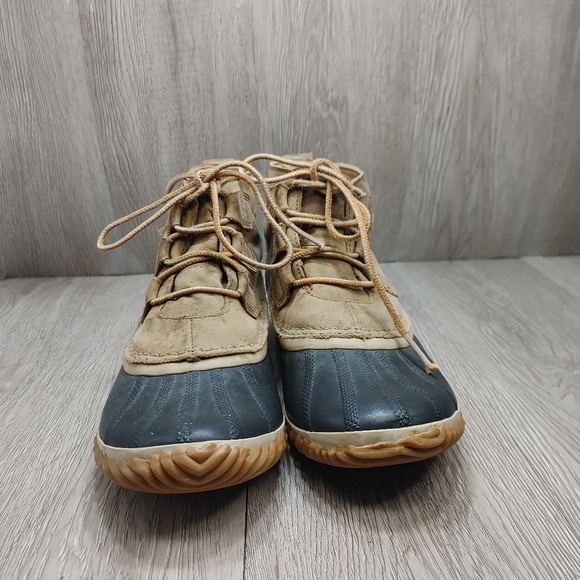 Sorel Out N‎ About Leather Snow Boot Ankle Duck Bootie Tan Black NL2133 Rain 9 - Picture 3 of 11